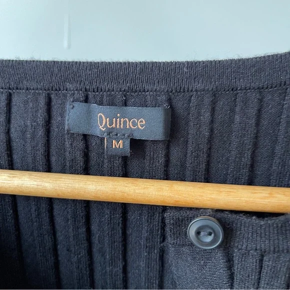 Quince Black Ribbed Button Cardigan Size M - Picture 3 of 5